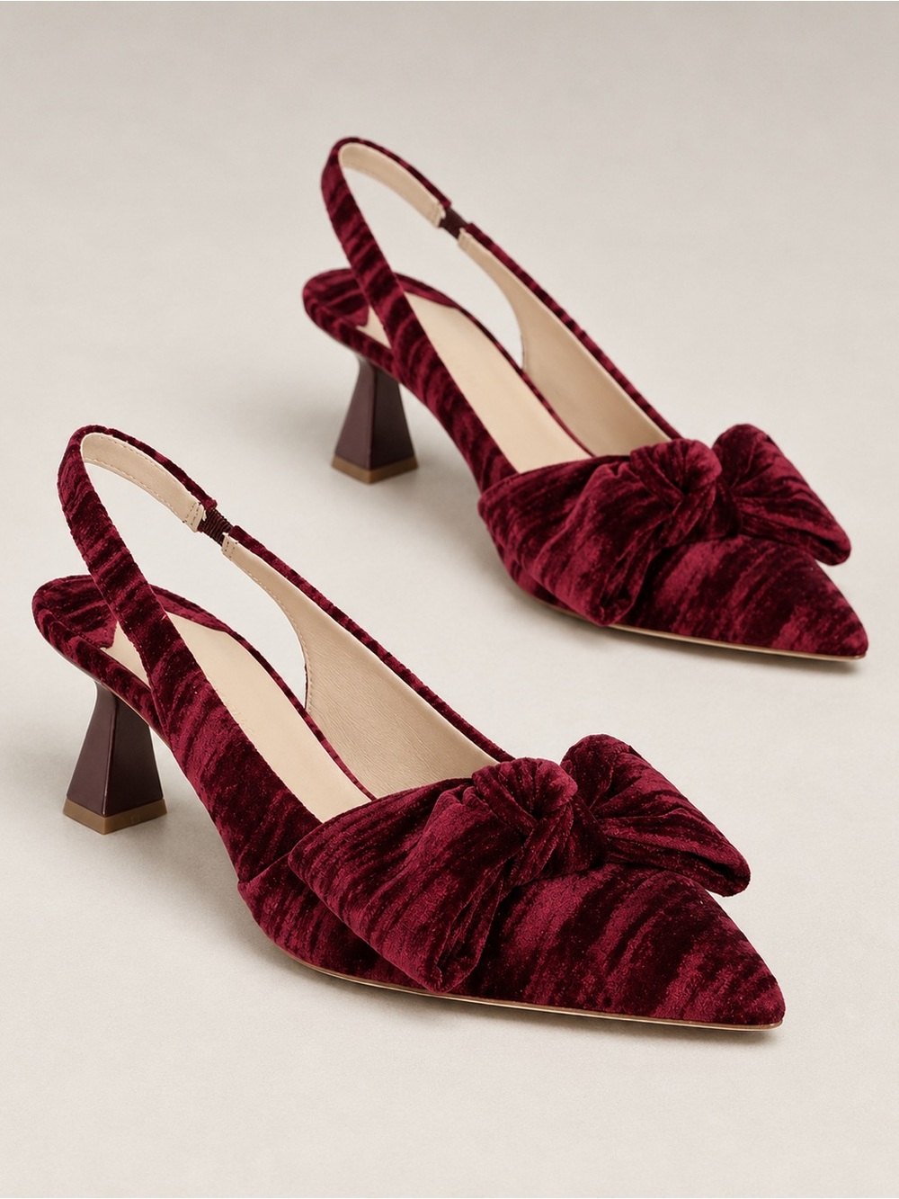 Antonio Melani Lenore Burgundy Velvet Bow Slingback Pumps Heels Sz 7M